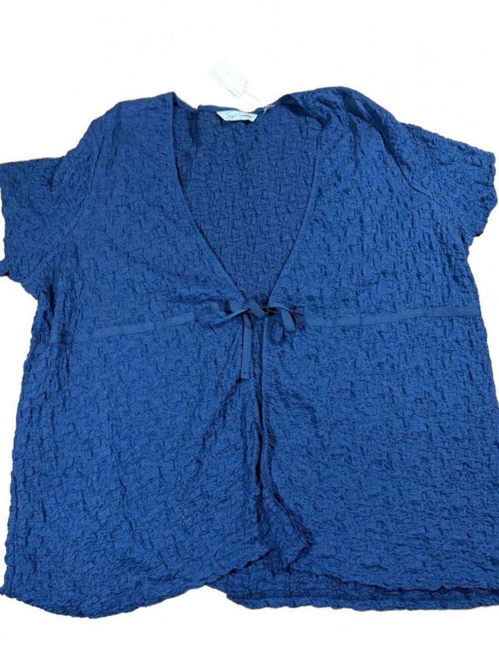 True Y2K Vintage Plus Size Avenue Blue Babydoll Front Tie Blouse SIze 30/32